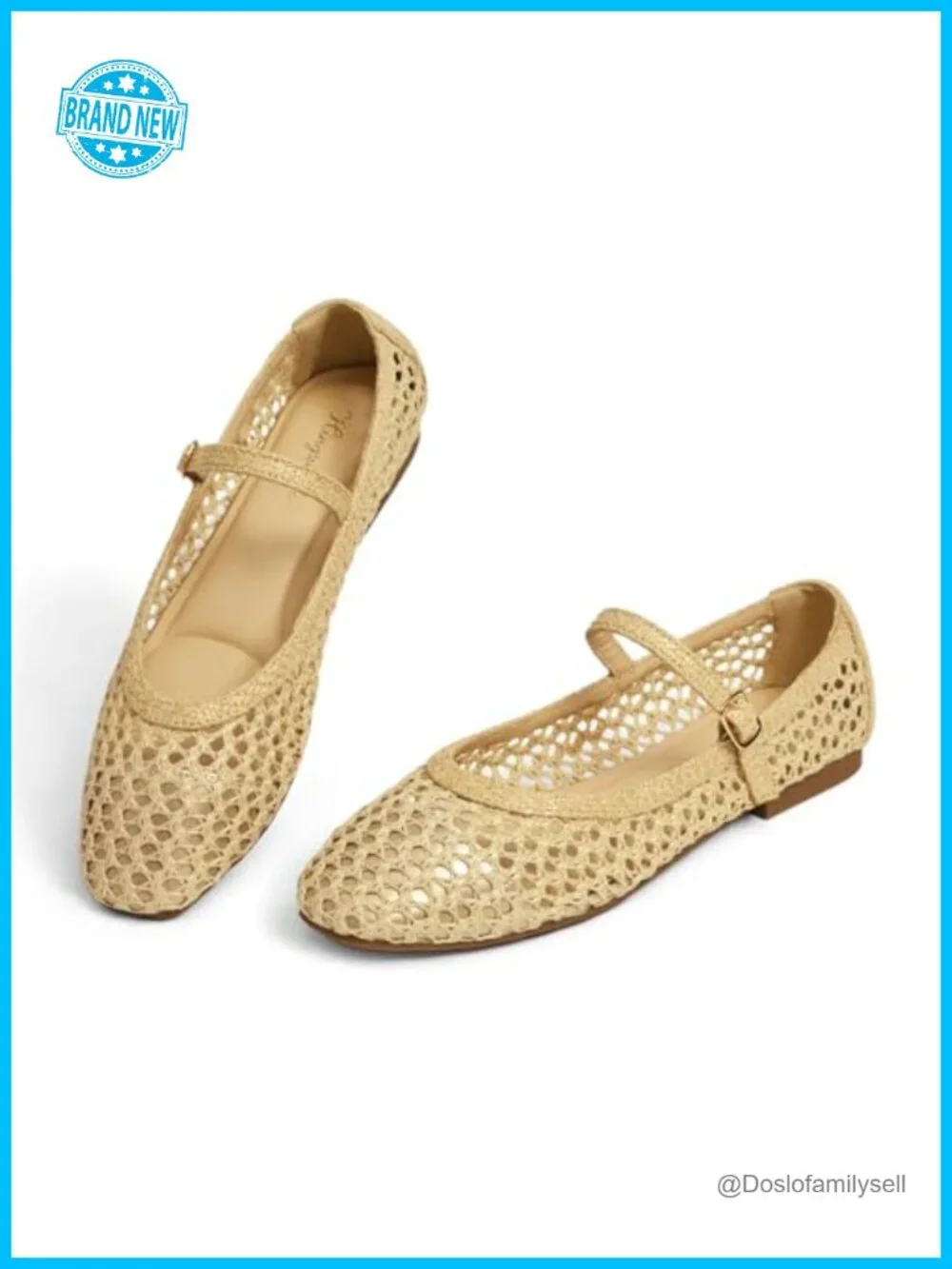 Woven Mary Jane Flats Adjustable Strap Round Toe Ballet Flats